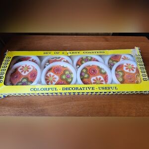 Vintage 1960s–70s ACE 8 Pc Party Coasters– Retro Floral/ 70s Mod Hong Kong